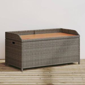 Úložná lavice šedá 100 x 50 x 52 cm polyratan a akáciové dřevo obraz