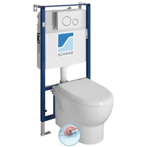 SAPHO Závěsné WC ABSOLUTE Rimless s podomítkovou nádržkou a tlačítkem Schwab, bílá 10AB02002-SET5 obraz