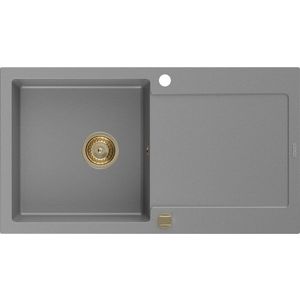 MEXEN/S Leo granitový dřez 1 s odkapávačem 900x500 mm, šedá, + zlatý sifon 6501901010-71-G obraz