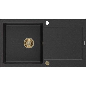 MEXEN/S Leo granitový dřez 1-miska s odkapávačem 900 x 500 mm, černá/stříbrná 6501901010-73-G obraz