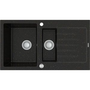 MEXEN Matias žula dřez 1, 5-mísa dřez s vypouštěním krátký Board 900x505 mm, černá / kovové zlato 6502901505-75 obraz