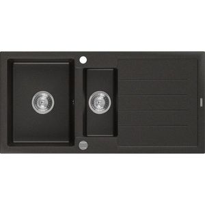 MEXEN Andres granitový dřez 1.5 s odkapávačem 1000x500 mm, černá / zlatá kovová 6515101510-75 obraz
