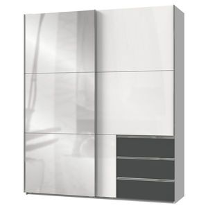 Šatní skříň ELIOT bílá/grafit, šířka 200 cm, zrcadlo obraz