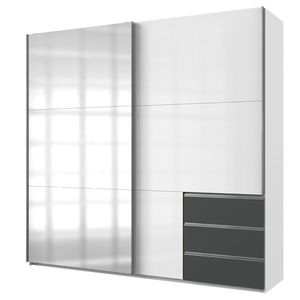 Šatní skříň ELIOT bílá/grafit, šířka 250 cm, zrcadlo obraz