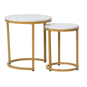 Přístavný stolek HULO bílý mramor/zlatá, sada 2 ks obraz