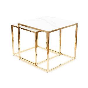 Přístavný stolek GLURAO bílý mramor/zlatá, set 2 ks obraz