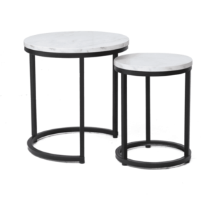 Přístavný stolek HULO bílý mramor/černá, sada 2 ks obraz