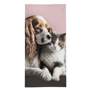 Plážová osuška, Pejsek a kočička, 70 x 140 cm obraz