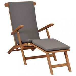 Polohovací židle s poduškou tmavě šedá masivní teakové dřevo obraz