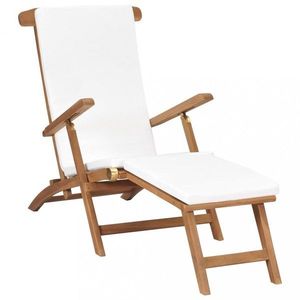 Polohovací židle s poduškou krémově bílá masivní teakové dřevo obraz