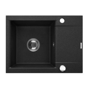 INVENA Granitový dřez TESALIA krátký odkap, černý s automatickým sifonem, chrom AZ-01-042-B obraz