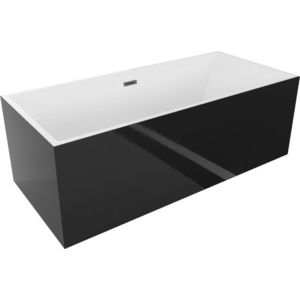 MEXEN/S Vigo volně stojící vana 178, 5 x 80 cm, bílá/černá, sifon a přepad kartáčováný grafit 51251788075-66 obraz