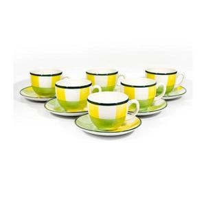 Kávová sada 6x keramický šálek Tereza s podšálkem bílá žlutá zelená obraz