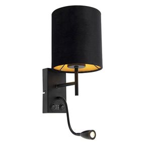 Nástěnná lampa ve stylu Art Deco černá s velurovým odstínem - Stacca obraz