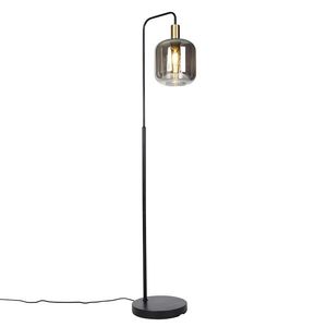 Designová stojací lampa černá se zlatem a kouřovým sklem - Zuzanna obraz