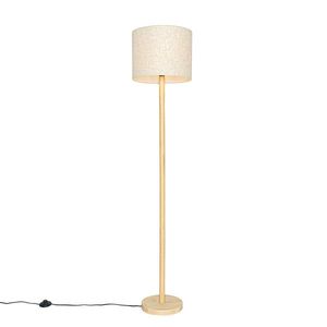 Venkovská stojací lampa dřevěná s lněným stínidlem béžová 32 cm - Mels obraz