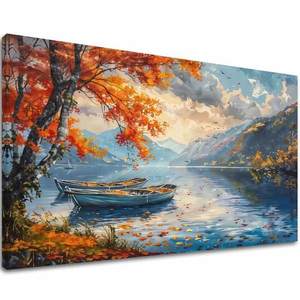 Krajinářství na plátně Podzimní listí u jezera | Akrylové detaily obraz