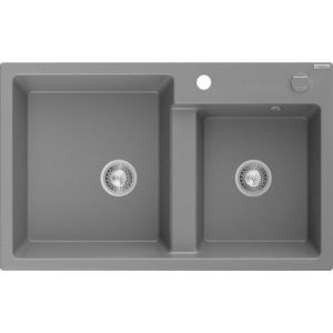 MEXEN Tomas granitový dřez 2-bowl 800x500 mm, šedý, sifon chrom 6516802000-71 obraz
