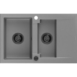 MEXEN/S Gaspar granitový dřez 1.5 s odkapávačem 737 x 475 mm, šedý, černý sifon 6507731505-71-B obraz