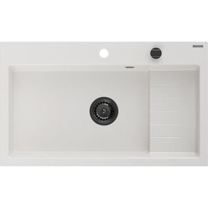 MEXEN/S Omar granitový dřez 800 x 480 mm, bílá, černý sifon 6520801005-20-B obraz