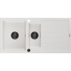 MEXEN/S Andres granitový dřez s odkapávačem 1000 x 500 mm, bílá, černý sifon 6515101510-20-B obraz