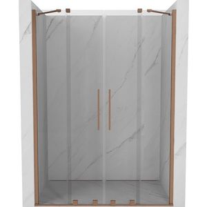 MEXEN/S Velar Duo posuvné sprchové dveře 140, transparent, měď kartáčovaná 871-140-000-02-65 obraz