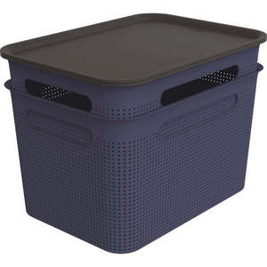 Tmavě modré plastové úložné boxy s víkem v sadě 2 ks 26, 5x36, 5x26 cm Brisen – Rotho obraz