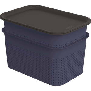 Tmavě modré plastové úložné boxy s víkem v sadě 2 ks 18, 5x26, 5x18 cm Brisen – Rotho obraz