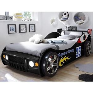 Dětská závodní postel Energy 90x200 cm, černé auto s osvětlením obraz