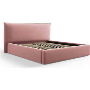 Růžová čalouněná dvoulůžková postel s úložným prostorem s roštem 160x200 cm Elio – Milo Casa obraz