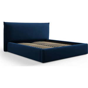 Tmavě modrá čalouněná dvoulůžková postel s úložným prostorem a roštem 180x200 cm Elio – Milo Casa obraz