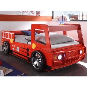 Dětská postel Spark 90x200 cm, červené hasičské auto s osvětlením obraz
