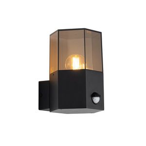 Venkovní nástěnné svítidlo černé s kouřovým sklem šestiúhelník a pohybovým senzorem - Dánsko obraz