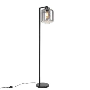 Chytrá stojací lampa černá s kouřovým sklem včetně WiFi ST64 - Qara Down obraz