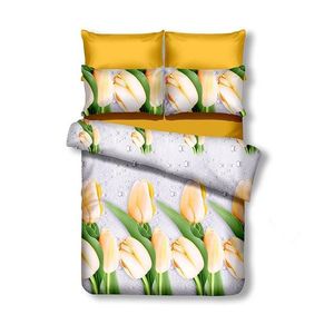 Oboustranné povlečení z mikrovlákna DecoKing Tulip bílo-žluté, velikost 155x220+80x80*1 obraz