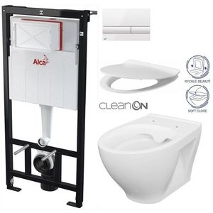 ALCADRAIN Sádromodul předstěnový instalační systém s bílým tlačítkem M1710 + WC CERSANIT CLEANON MODUO + SEDÁTKO AM101/1120 M1710 MO1 obraz