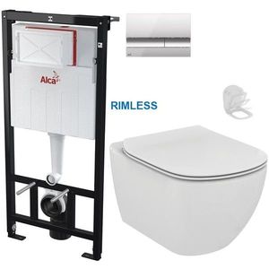 ALCADRAIN Sádromodul předstěnový instalační systém s chromovým tlačítkem M1721 + WC Ideal Standard Tesi se sedátkem RIMLESS AM101/1120 M1721 TE2 obraz