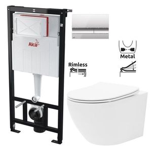 ALCADRAIN Sádromodul předstěnový instalační systém s chromovým tlačítkem M1721 + WC REA Carlo Flat Mini Rimless + SEDÁTKO AM101/1120 M1721 CF1 obraz