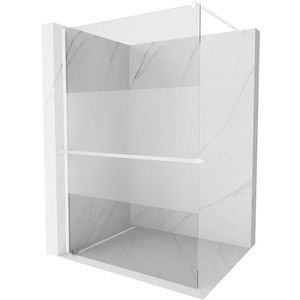 MEXEN/S Kioto+ Sprchová zástěna WALK-IN s poličkou a držákem ručníků 70 x 200 cm, transparent/vzor, bílá 800-070-121-20-35 obraz