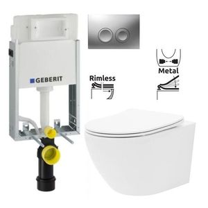 GEBERIT KOMBIFIXBasic vč. matného tlačítka DELTA 25 + WC REA Carlo Flat Mini Rimless + SEDÁTKO 110.100.00.1 21MA CF1 obraz