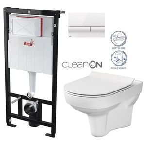 ALCADRAIN Sádromodul předstěnový instalační systém s bílým tlačítkem M1710 + WC CERSANIT CITY NEW CLEANON + WC SEDÁTKO SLIM AM101/1120 M1710 CI2 obraz