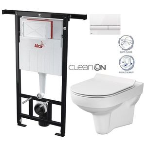 ALCADRAIN Jádromodul předstěnový instalační systém s bílým tlačítkem M1710 + WC CERSANIT CITY NEW CLEANON + WC SEDÁTKO SLIM AM102/1120 M1710 CI2 obraz