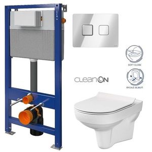 CERSANIT POD. SYSTÉM AQUA 52 PNEU S QF + TLAČÍTKO SQUARE CHROM + WC CERSANIT CITY NEW CLEANON + WC SEDÁTKO SLIM S97-062 SQCR CI2 obraz