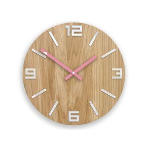 Dřevěné nástěnné hodiny ARABIC White-Pink obraz