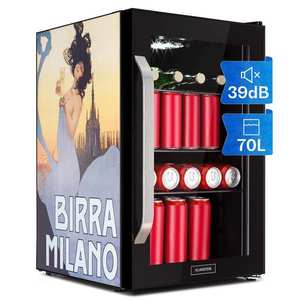 Klarstein Beersafe 70, Birra Milano Edition, chladnička, 70 litrů, 3 police, panoramatické skleněné dveře, nerezová ocel obraz