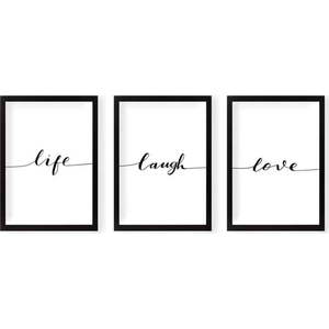 Sada plakátů v rámu 3 ks 24x29 cm Life Laugh Love – Vavien Artwork obraz