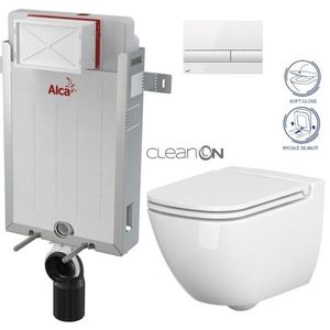 ALCADRAIN Renovmodul předstěnový instalační systém s bílým tlačítkem M1710 + WC CERSANIT CLEANON CASPIA + SEDÁTKO AM115/1000 M1710 CP1 obraz