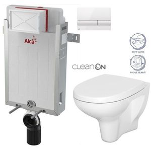 ALCADRAIN Renovmodul předstěnový instalační systém s bílým tlačítkem M1710 + WC CERSANIT ARTECO CLEANON + SEDÁTKO AM115/1000 M1710 AT1 obraz