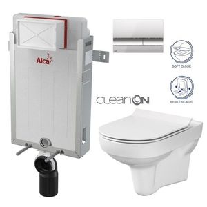 ALCADRAIN Renovmodul předstěnový instalační systém s chromovým tlačítkem M1721 + WC CERSANIT CITY NEW CLEANON + WC SEDÁTKO SLIM AM115/1000 M1721 CI2 obraz