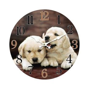 Dřevěnné nástěnné hodiny Puppies, pr. 34 cm obraz